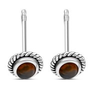 Medium Oval Baltic Amber Stud Silver Earrings, e335